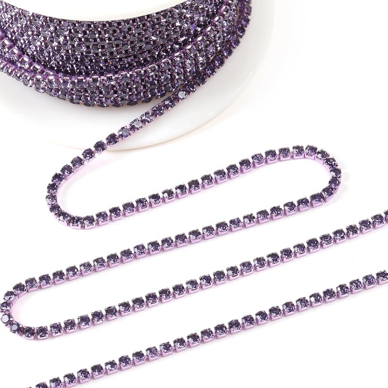 Rytenz 10 Yards 2 MM Rhinestone Chain Trim Crystal Rhinestone Close Chain Trim Shiny Rhinestone Chain for Sewing Crafts, DIY Decoration, Jewelry, Clothing, Shoes (Purple-2) - Image 2